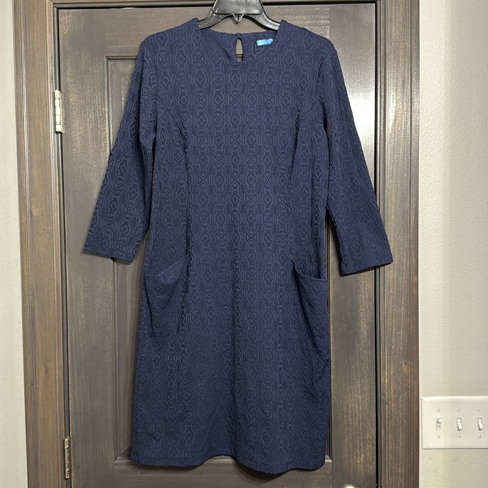 J.McLaughlin women’s NWOT navy geo print with pockets dress L